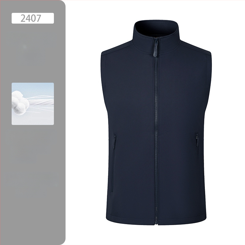 Vestă de lucru pentru exterior, căptușită cu fleece, model solid, închidere cu fermoar, fără glugă, 100% poliester