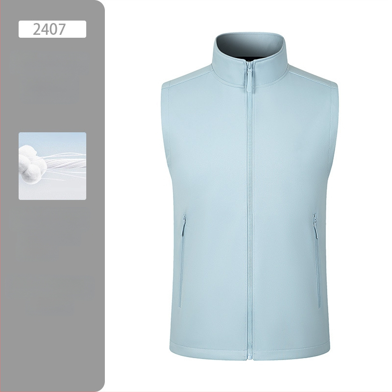 Vestă de lucru pentru exterior, căptușită cu fleece, model solid, închidere cu fermoar, fără glugă, 100% poliester