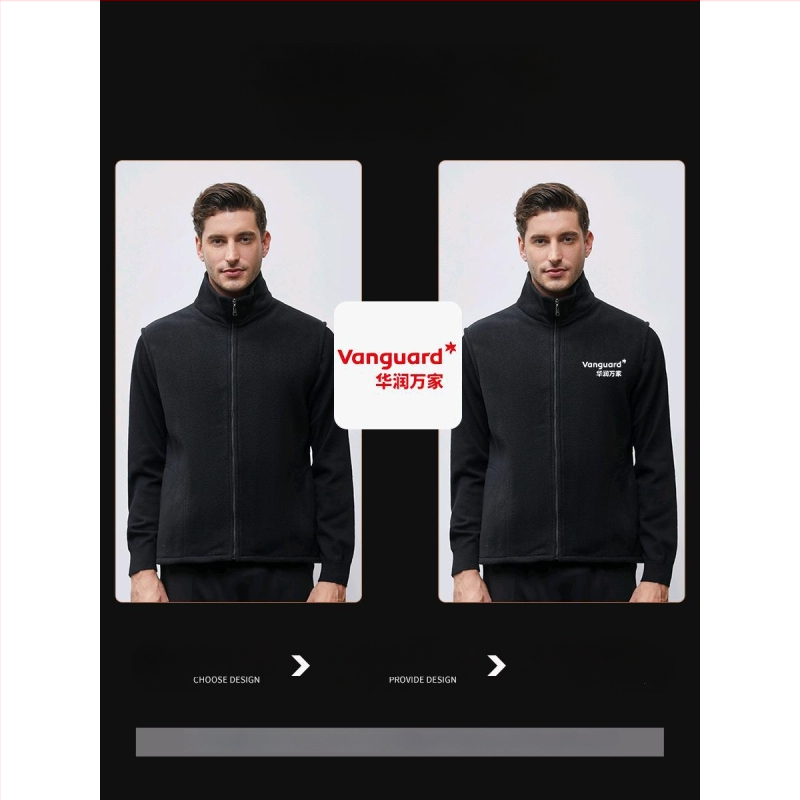 Vesta căptușită cu fleece, imprimare logo, pentru echipament de lucru de iarnă (fermoar frontal, fără glugă, croială lejeră)