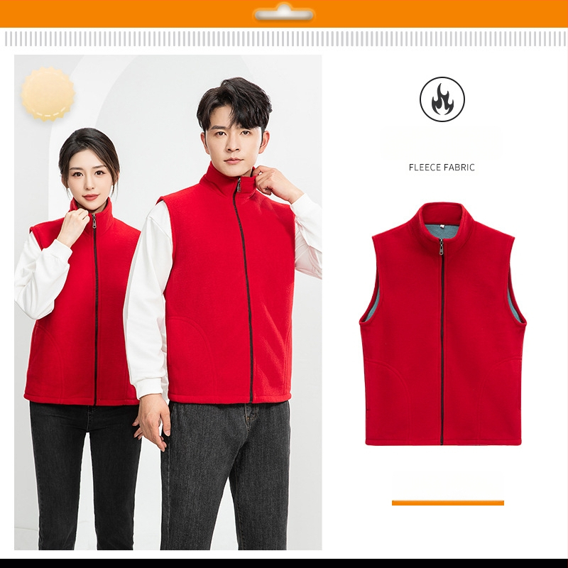 Vesta căptușită cu fleece, imprimare logo, pentru echipament de lucru de iarnă (fermoar frontal, fără glugă, croială lejeră)