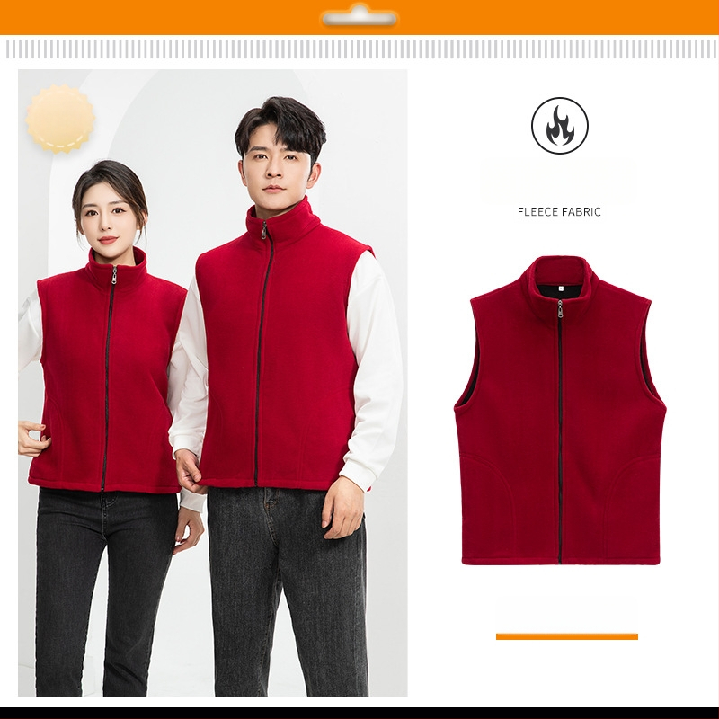 Vesta căptușită cu fleece, imprimare logo, pentru echipament de lucru de iarnă (fermoar frontal, fără glugă, croială lejeră)