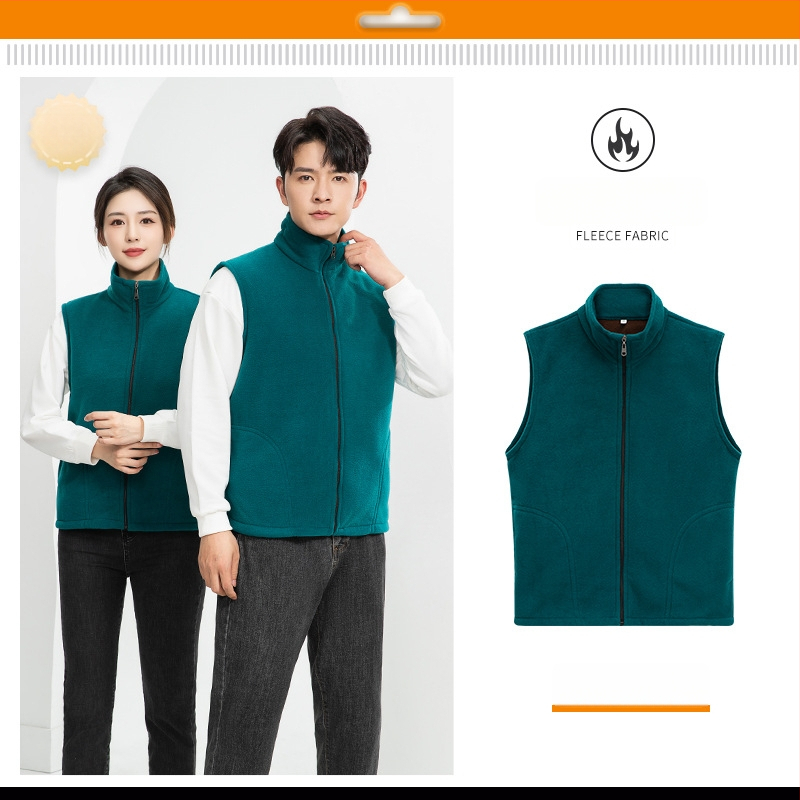 Vesta căptușită cu fleece, imprimare logo, pentru echipament de lucru de iarnă (fermoar frontal, fără glugă, croială lejeră)