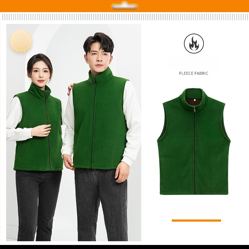 Vesta căptușită cu fleece, imprimare logo, pentru echipament de lucru de iarnă (fermoar frontal, fără glugă, croială lejeră)