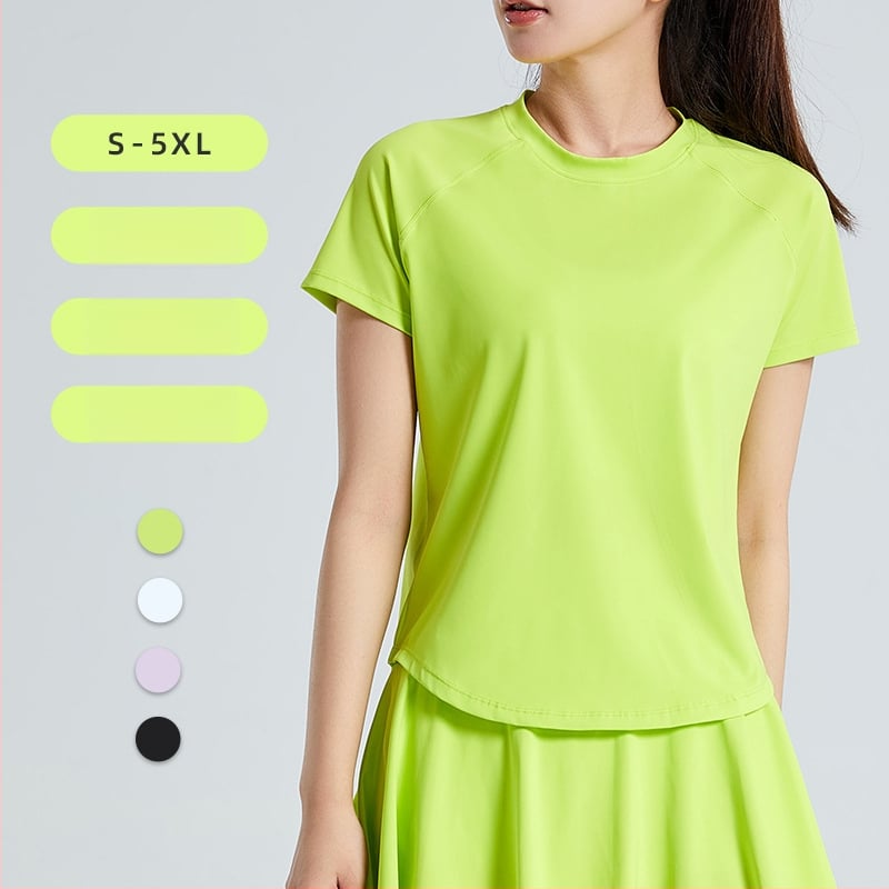 Top sport feminin, uscare rapidă, material nylon, 80% nylon, 20% spandex, mâneci scurte, lungime până la șolduri