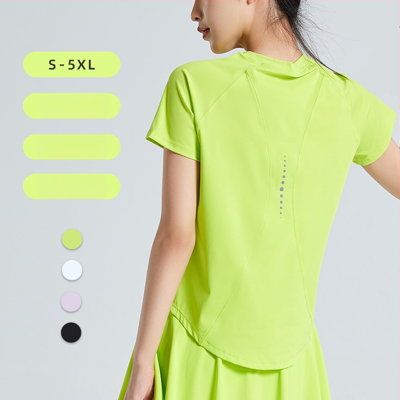 Top sport feminin, uscare rapidă, material nylon, 80% nylon, 20% spandex, mâneci scurte, lungime până la șolduri