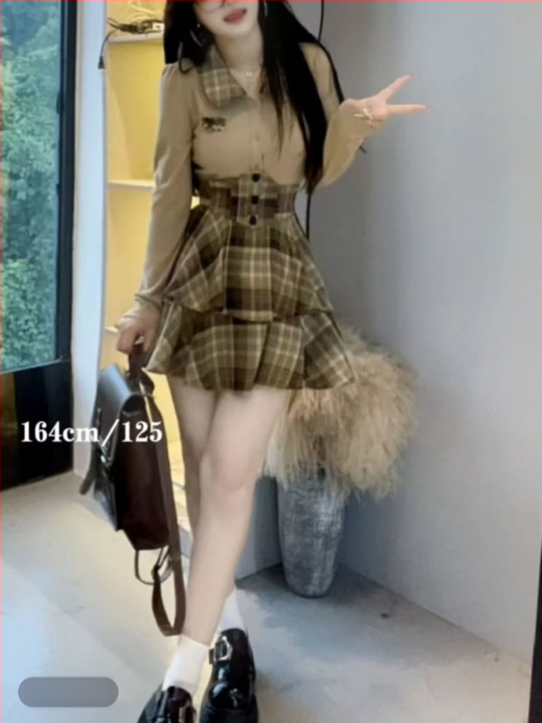 Set JK Uniform din două piese, talie evidentă și fustă bufantă, primăvara 2025, PVC 90–95% țesătură TR, stil literar retro