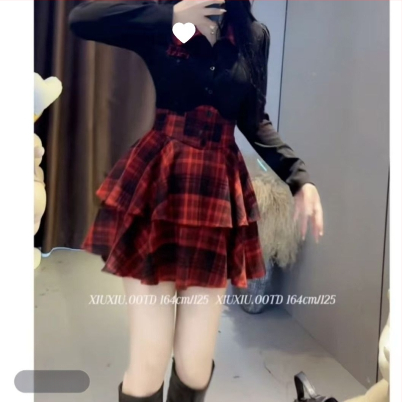 Set JK Uniform din două piese, talie evidentă și fustă bufantă, primăvara 2025, PVC 90–95% țesătură TR, stil literar retro