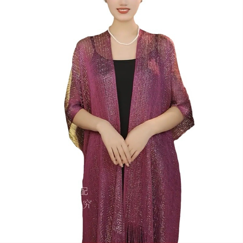 Pikk sall lillemustriga ja päikesekaitsega, Jaapani ja Koreaga stiilidest inspireeritud, sobib suveks, kevadeks ja sügiseks