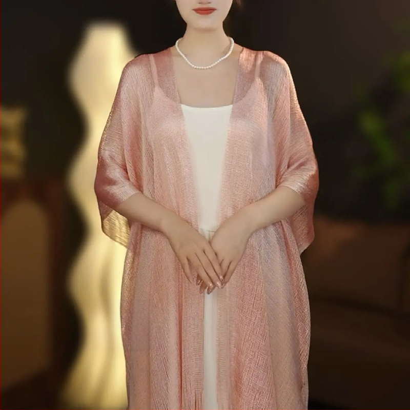 Pikk sall lillemustriga ja päikesekaitsega, Jaapani ja Koreaga stiilidest inspireeritud, sobib suveks, kevadeks ja sügiseks