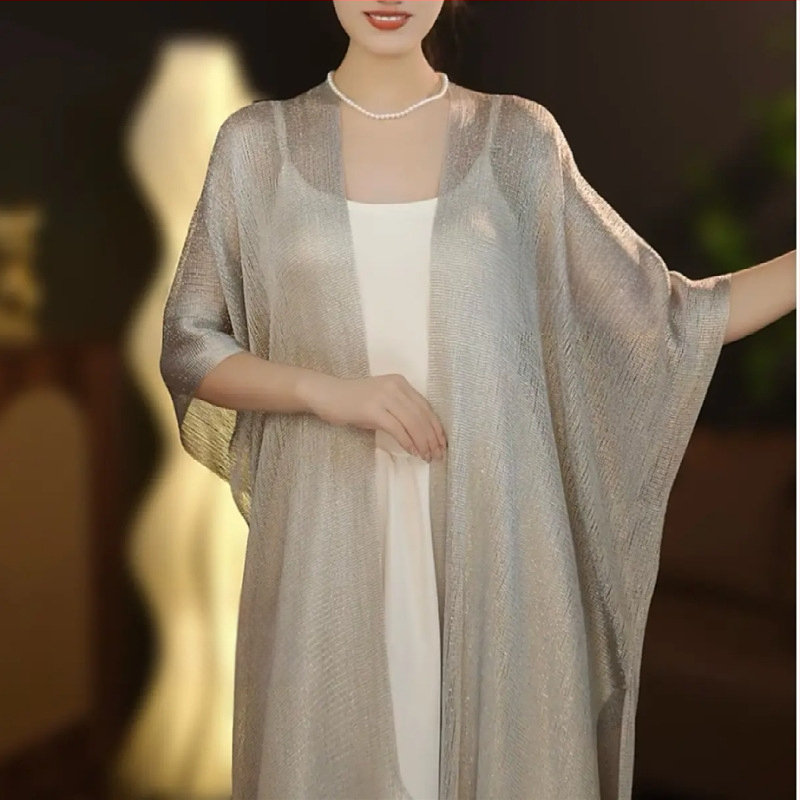 Pikk sall lillemustriga ja päikesekaitsega, Jaapani ja Koreaga stiilidest inspireeritud, sobib suveks, kevadeks ja sügiseks