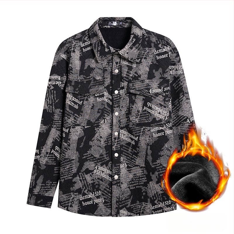 Fleece-betétes és vastag anyagú farmerdzseki ing gallérral, patch zsebekkel, 65% pamut / 35% poliészter, fiatalokat célzó utcai stílus, téli viselet