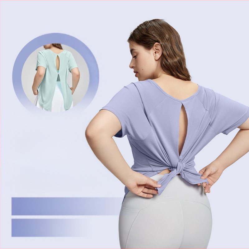 Tricou lejer de yoga pentru femei, mâneci scurte — respirabil, amestec 70% rayon, 30% poliester