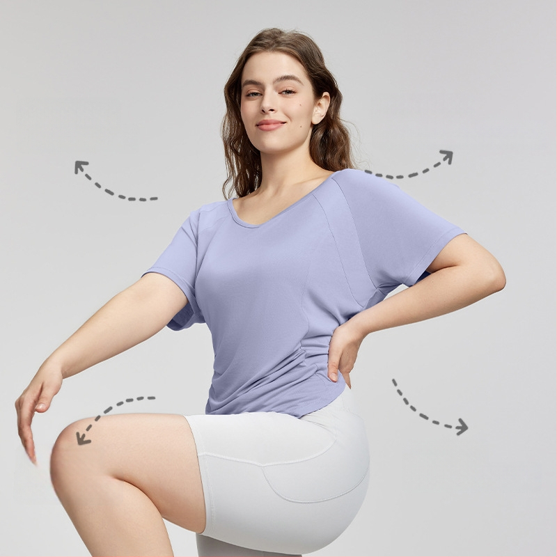 Tricou lejer de yoga pentru femei, mâneci scurte — respirabil, amestec 70% rayon, 30% poliester