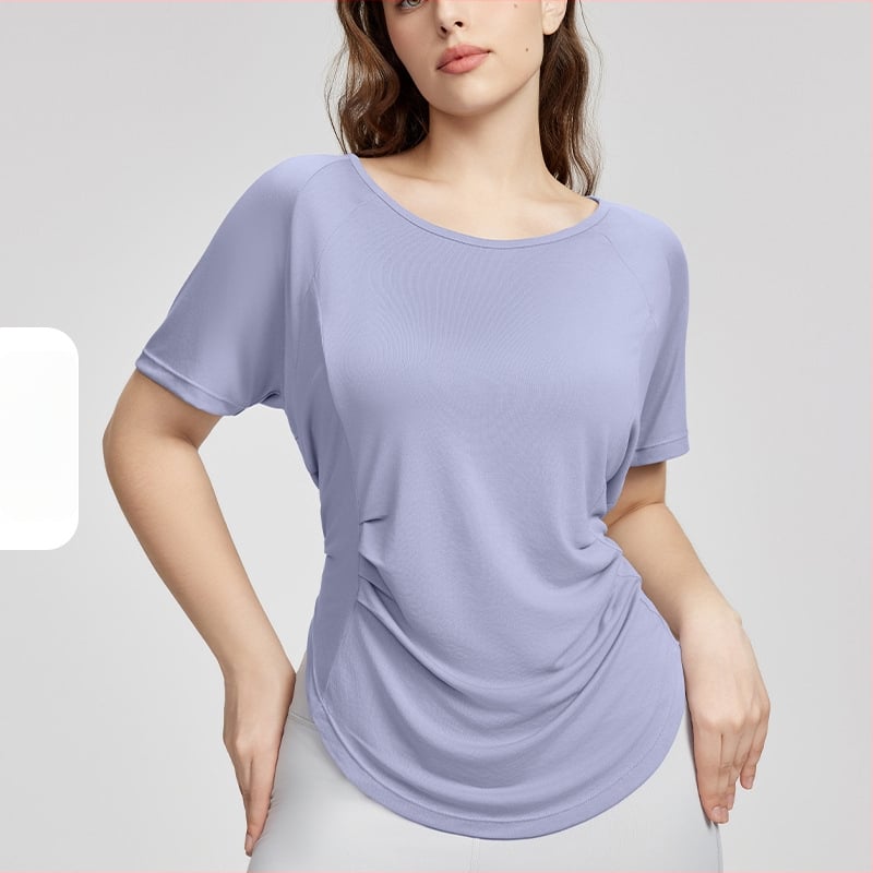 Tricou lejer de yoga pentru femei, mâneci scurte — respirabil, amestec 70% rayon, 30% poliester