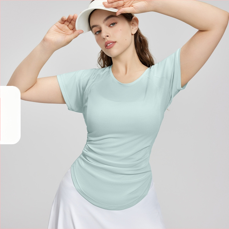 Tricou lejer de yoga pentru femei, mâneci scurte — respirabil, amestec 70% rayon, 30% poliester