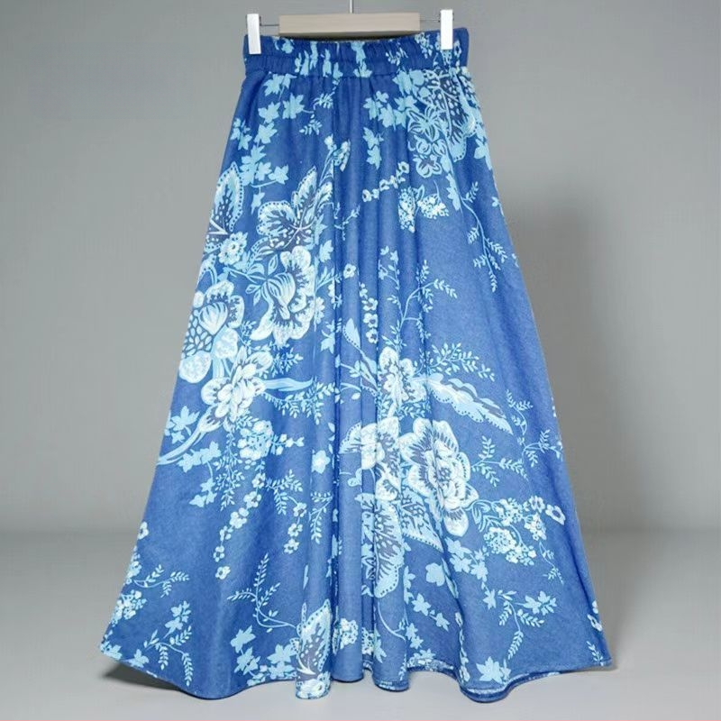 A linijos midi sijonas iš medvilnės ir lino, kasdienis japonų-korejiečių stilius, medvilnė 50–70%, kanapių 30–50%, vasara 2025