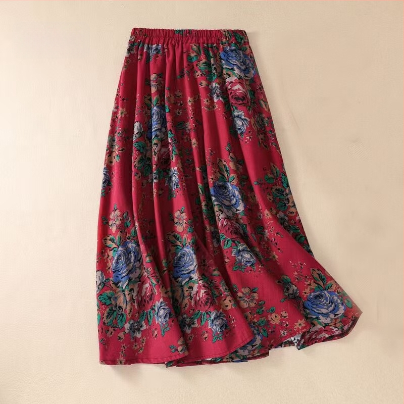 A linijos midi sijonas iš medvilnės ir lino, kasdienis japonų-korejiečių stilius, medvilnė 50–70%, kanapių 30–50%, vasara 2025