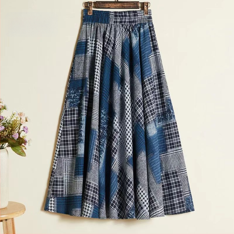 A linijos midi sijonas iš medvilnės ir lino, kasdienis japonų-korejiečių stilius, medvilnė 50–70%, kanapių 30–50%, vasara 2025