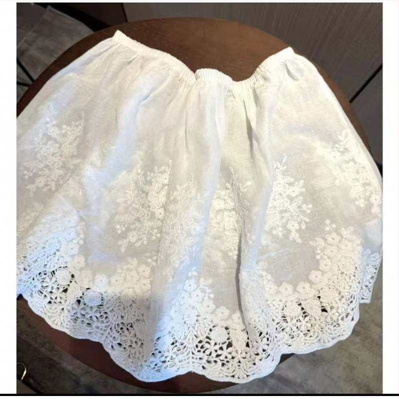 Nėrinių sluoksniuotos klostuotos sijonas su įmontuotu apatinės dalies sluoksniu, 70-80% medvilnė, <30% poliesteris, pavasaris 2025.