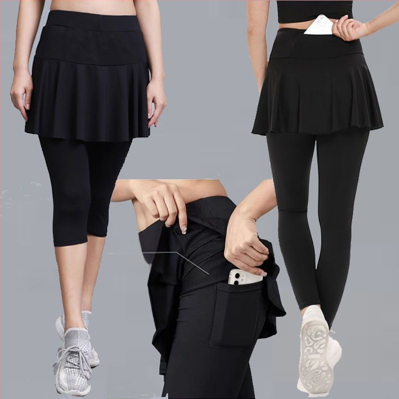 Fustă-pantalon sport pentru femei, uscare rapidă, echipament badminton, design dublu imitativ, pentru alergare și yoga, lungime scurtă sau lungime integrală
