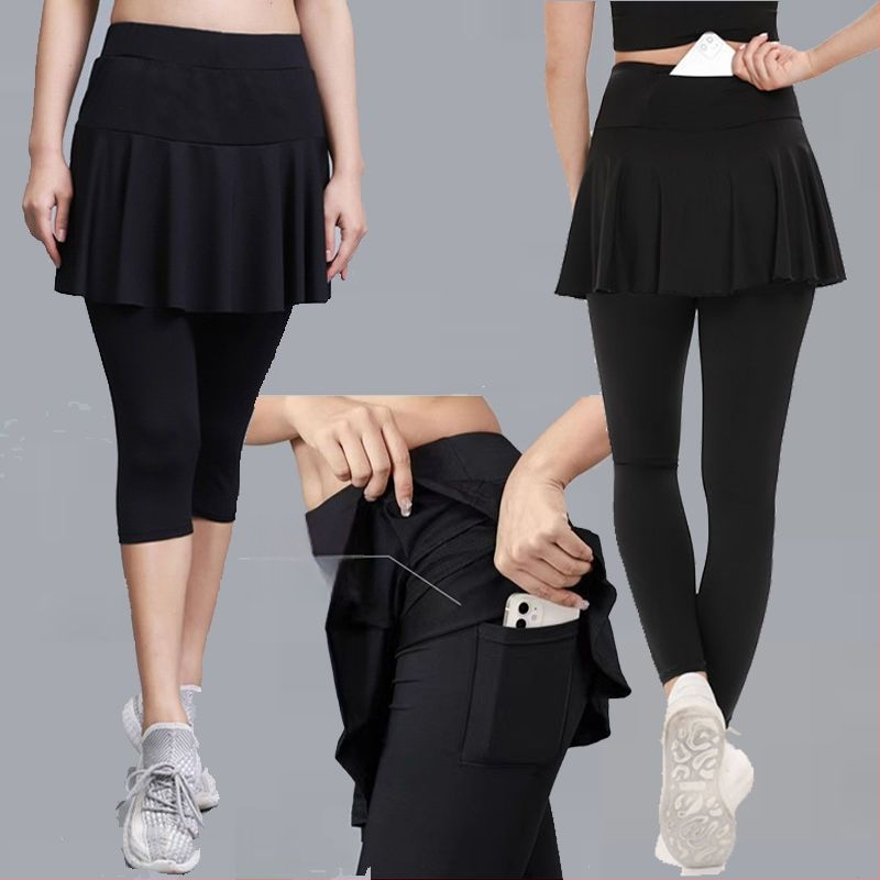 Fustă-pantalon sport pentru femei, uscare rapidă, echipament badminton, design dublu imitativ, pentru alergare și yoga, lungime scurtă sau lungime integrală