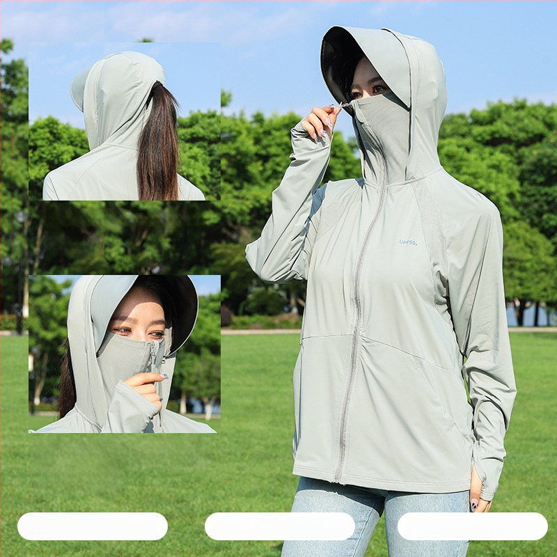Bluza de protecție solară pentru femei, cu margine mare detașabilă, din nailon Ice Silk, respirabilă și ultra-ușoară, protecție UV