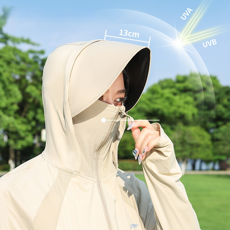 Bluza de protecție solară pentru femei, cu margine mare detașabilă, din nailon Ice Silk, respirabilă și ultra-ușoară, protecție UV