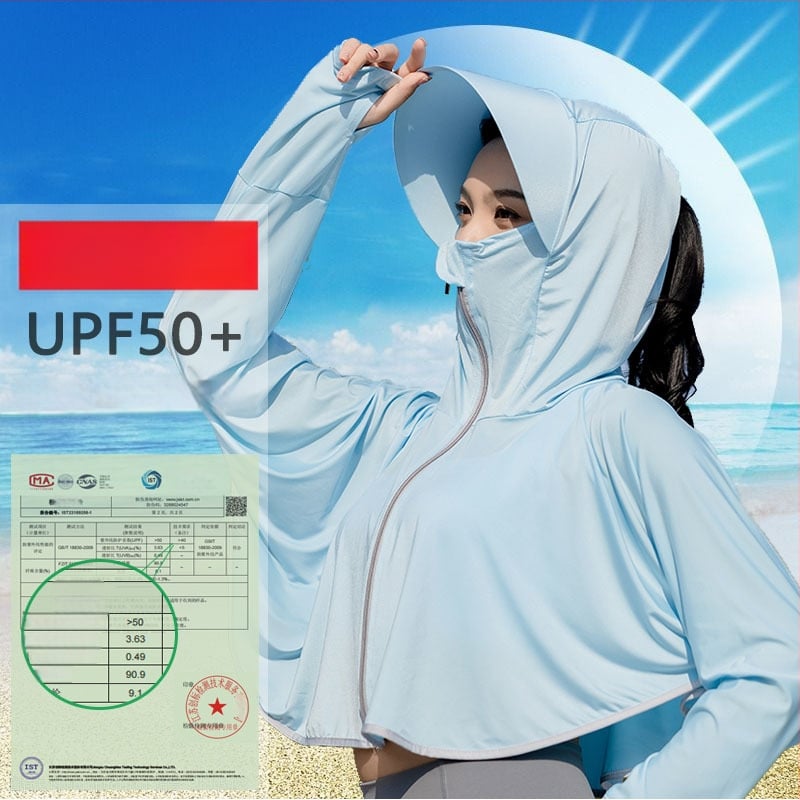 Îmbrăcăminte UV pentru femei, capă cu glugă, croială lejeră, poliester 96%+, Primăvara 2024