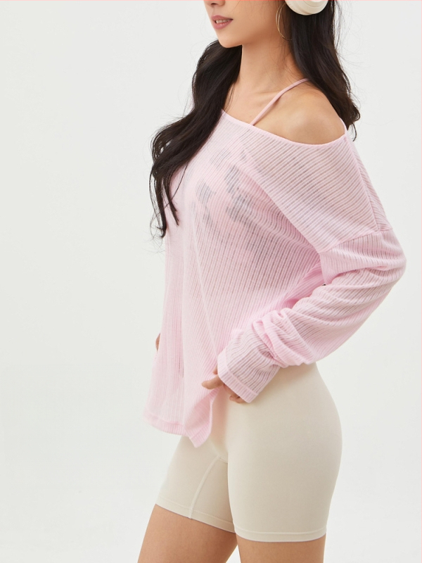 Bluza tricotată cu umeri goi – moale din amestec poliester, 85% poliester 15% viscoză, mâneci lungi, croială lejeră, lungime standardă