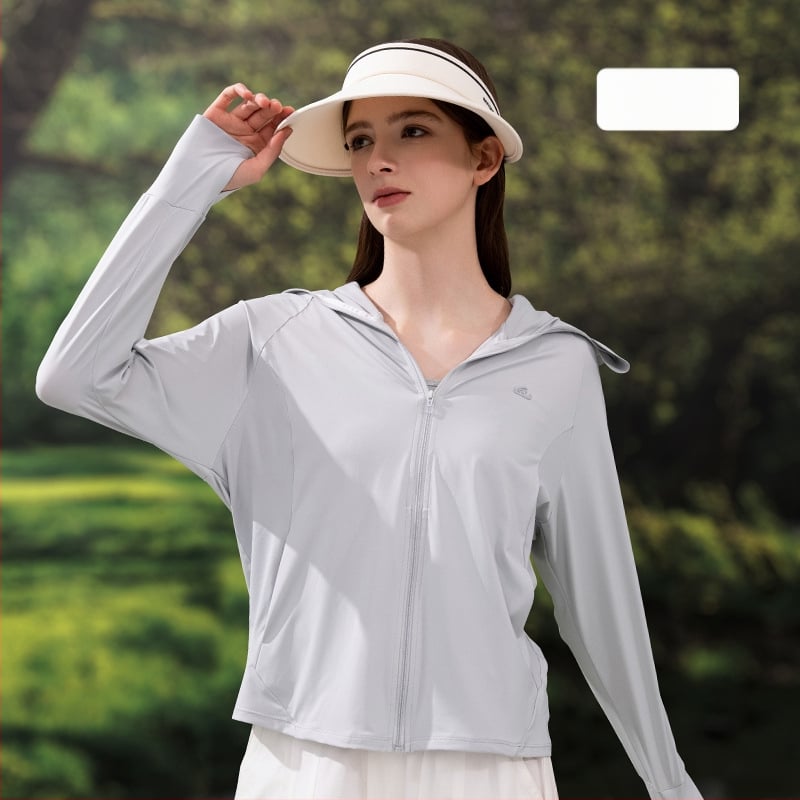 Jachetă cu glugă din mătase de gheață pentru protecția solară — ultra-ușoară, uscare rapidă, respirabilă, UPF50+