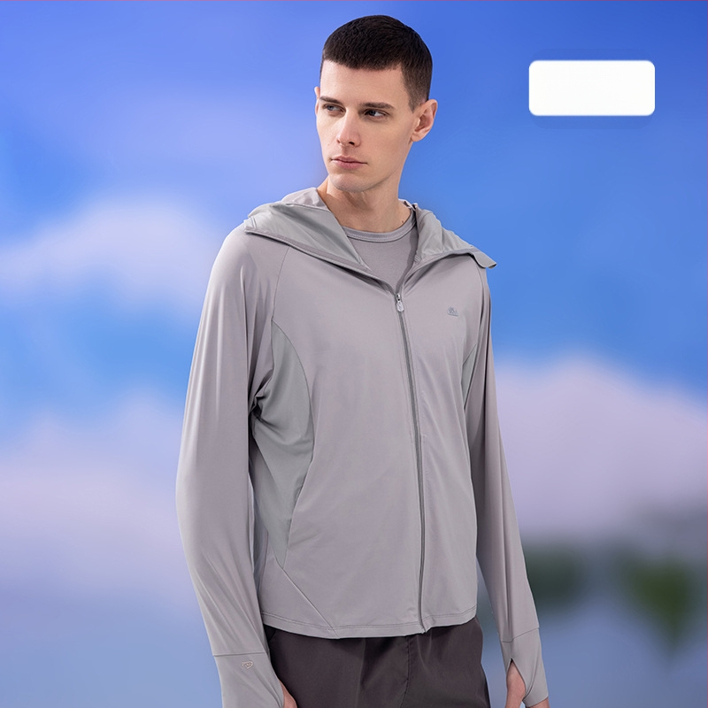 Jachetă cu glugă din mătase de gheață pentru protecția solară — ultra-ușoară, uscare rapidă, respirabilă, UPF50+