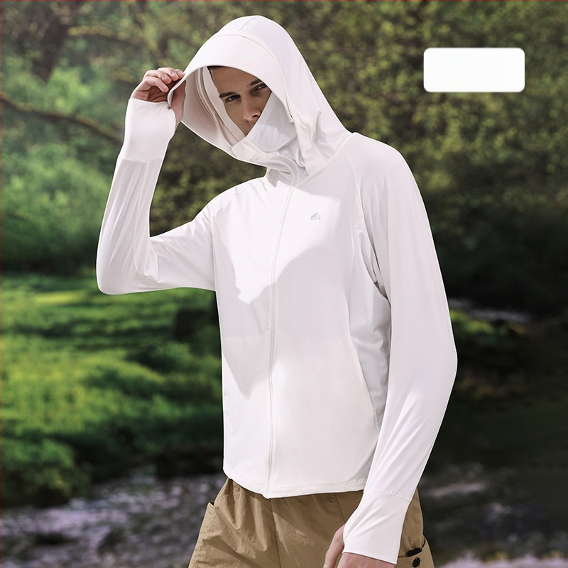Jachetă cu glugă din mătase de gheață pentru protecția solară — ultra-ușoară, uscare rapidă, respirabilă, UPF50+