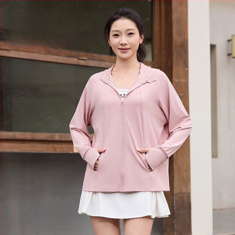 Tricou cu glugă din nylon pentru protecție solară, respirabil, UV, croială lejeră, vara 2024