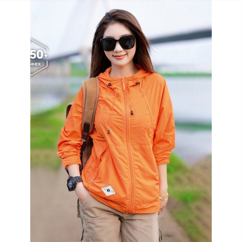 Geacă unisex de exterior cu protecție UV UPF50+, din țesătură ice silk, nailon, cu glugă, ușoară pentru vară
