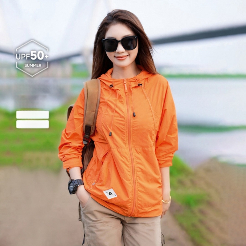 Geacă unisex de exterior cu protecție UV UPF50+, din țesătură ice silk, nailon, cu glugă, ușoară pentru vară