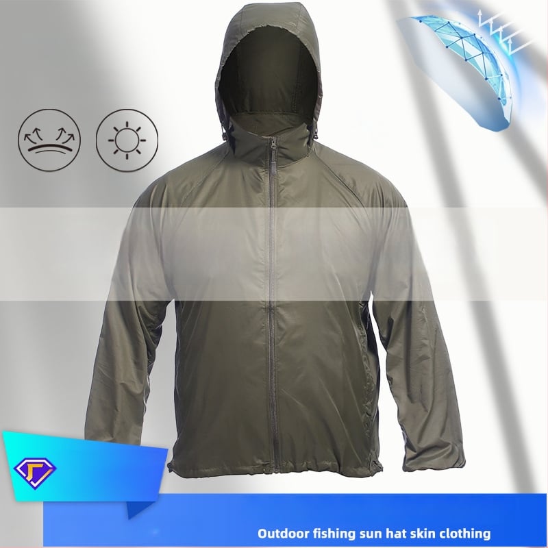 Geacă ușoară camuflaj cu glugă — poliester, protecție UV, pentru drumeții, camping și pescuit
