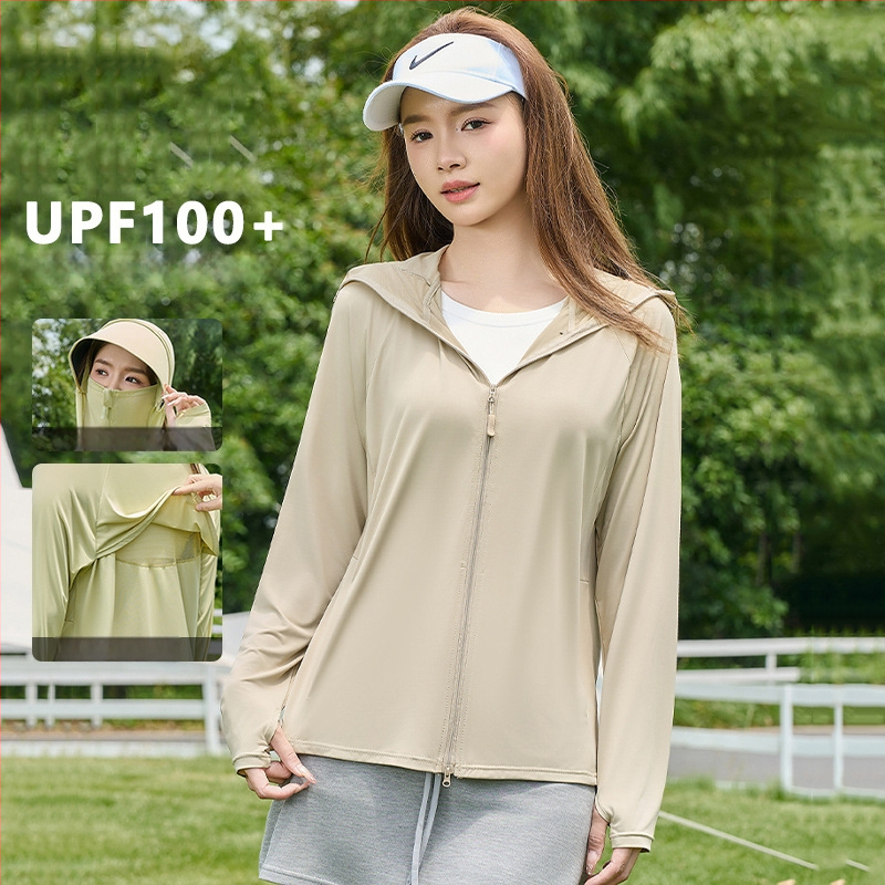 Geacă UV pentru femei cu glugă, ușoară și respirabilă, materiale poliester (conținut 81–95%), vara 2025