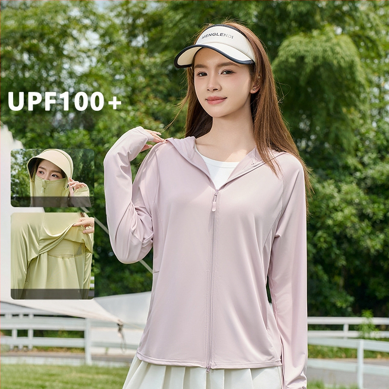 Geacă UV pentru femei cu glugă, ușoară și respirabilă, materiale poliester (conținut 81–95%), vara 2025