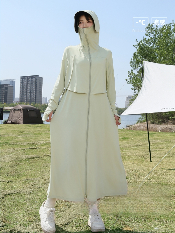 Szabadon szabott hosszú napvédő ruha nőknek, extrahosszú fazon, UPF50+, poliészter, hosszú ujjak