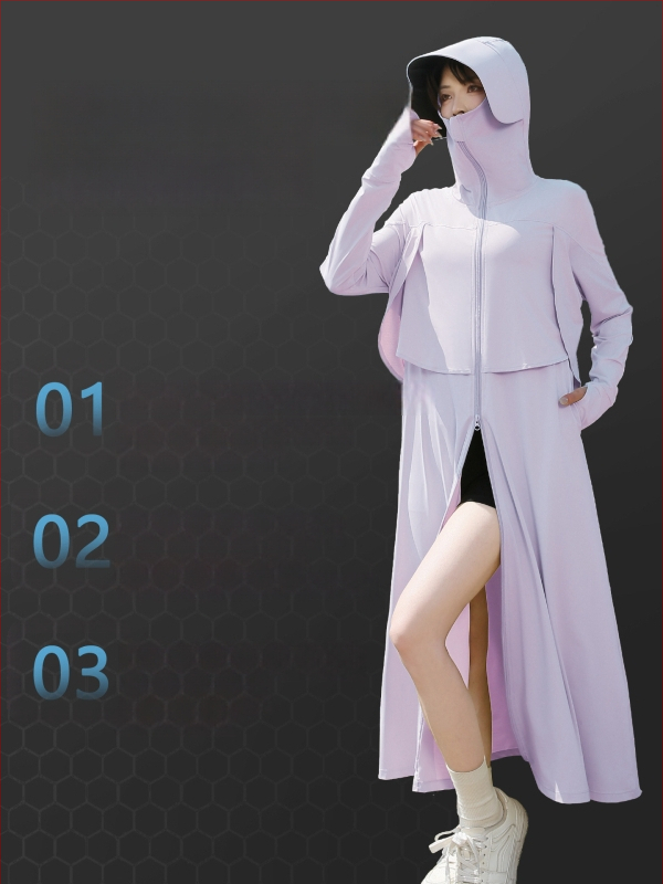 Szabadon szabott hosszú napvédő ruha nőknek, extrahosszú fazon, UPF50+, poliészter, hosszú ujjak