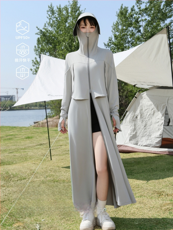 Szabadon szabott hosszú napvédő ruha nőknek, extrahosszú fazon, UPF50+, poliészter, hosszú ujjak