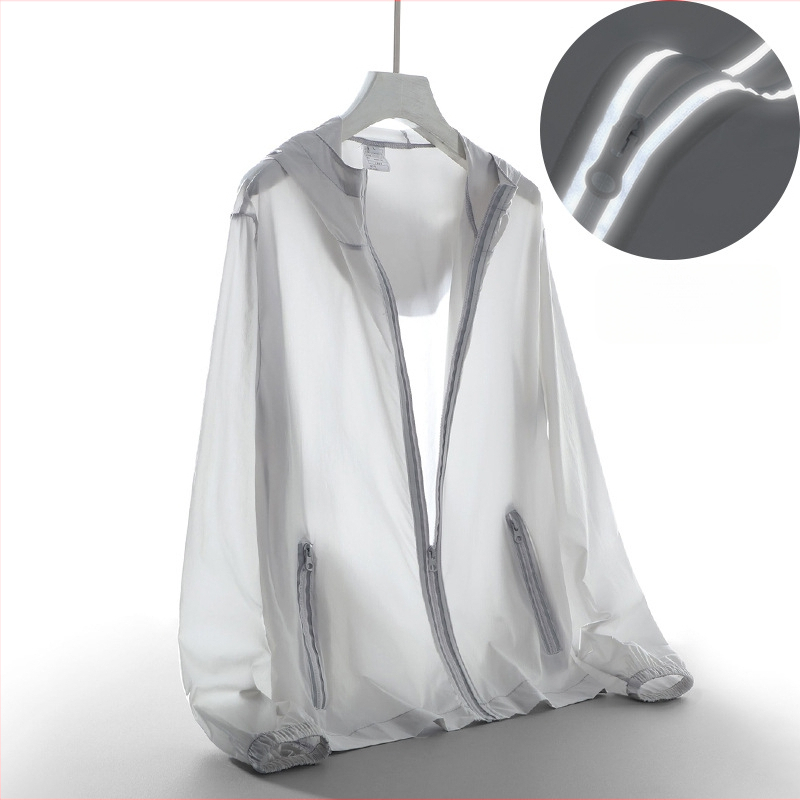 Vyrų lengva apsauga nuo saulės striukė su gobtuvu, laisvas siluetas, plus dydis, poliesteris