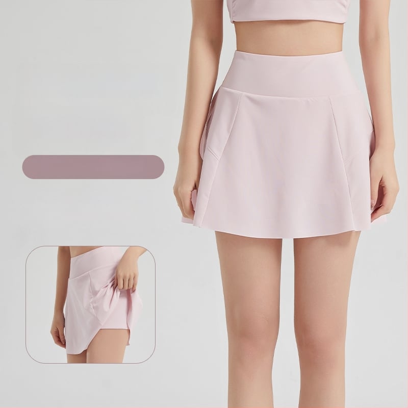 Blue Needle fustă sport albă cu protecție UV, plisată în linie A, țesătură ice-silk Dynamic Pearl Land, 88% nylon, 12% spandex