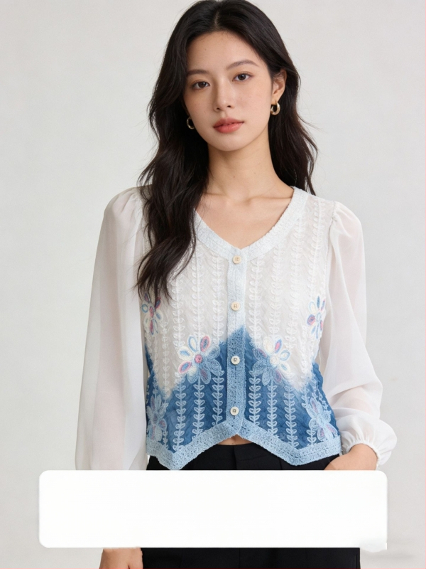 Csipkés kardigán etnikus stílusban, V-nyakú, harang alakú ujjak, anyag Tencel Lyocell, karcsúsított szabás