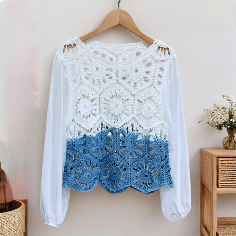 Csipkés kardigán etnikus stílusban, V-nyakú, harang alakú ujjak, anyag Tencel Lyocell, karcsúsított szabás