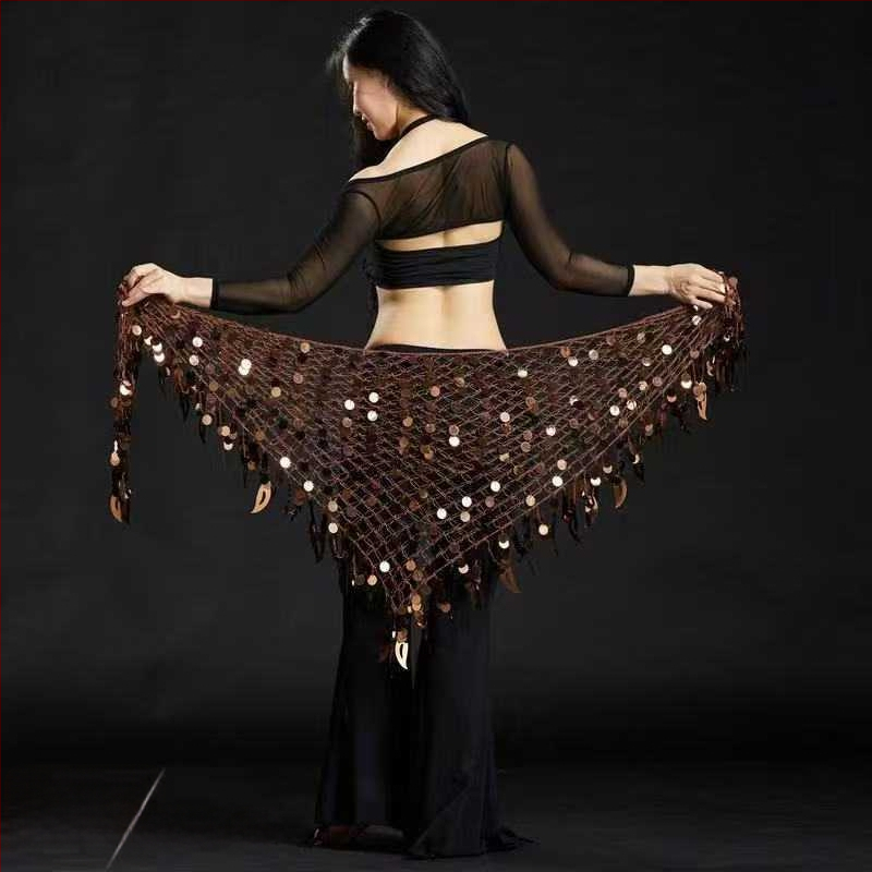 Costum de dans al burii cu eșarfă triunghiulară, lanț de talie și șal șold sirenă – poliester, compoziție principală 50–70% poliester, secundară 30–50% poliester, stil sexy urban, fără călcare