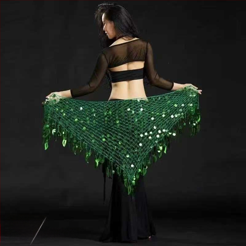 Costum de dans al burii cu eșarfă triunghiulară, lanț de talie și șal șold sirenă – poliester, compoziție principală 50–70% poliester, secundară 30–50% poliester, stil sexy urban, fără călcare