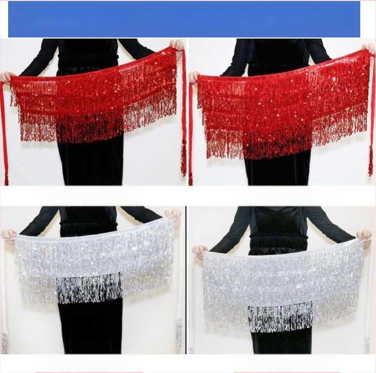 Colier talie Belly Dance pentru Halloween cu hip scarf paietat, trei straturi de ciucuri – material chiffon, poliester 90–95%