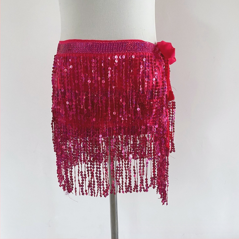 Colier talie Belly Dance pentru Halloween cu hip scarf paietat, trei straturi de ciucuri – material chiffon, poliester 90–95%