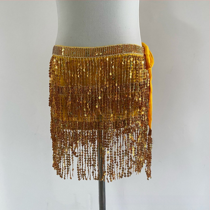 Colier talie Belly Dance pentru Halloween cu hip scarf paietat, trei straturi de ciucuri – material chiffon, poliester 90–95%